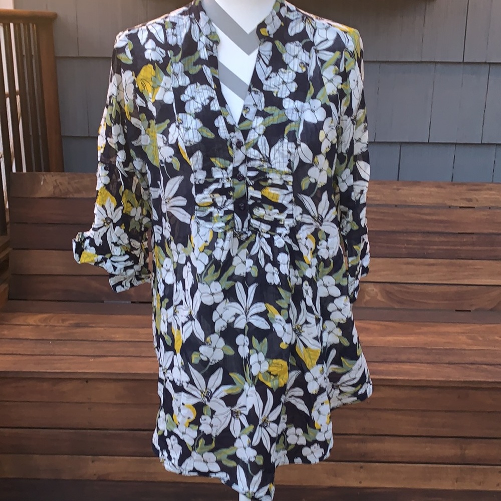 Modcloth Navy & Yellow 100% Cotton Flowy Tunic Shirt XL - Picture 2 of 6